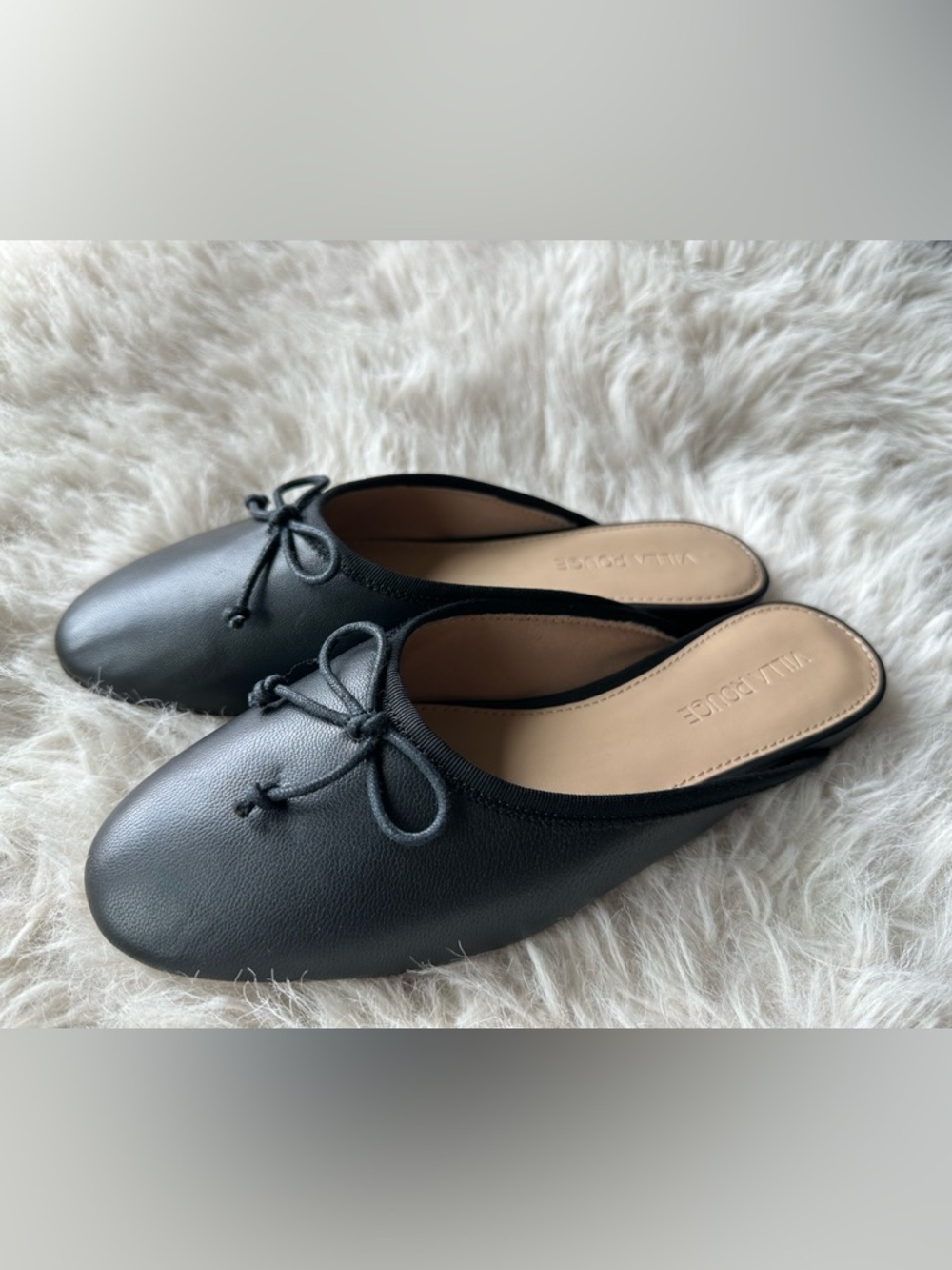 Villa Rouge Velvet Ballerina Mules Black Bowback Leather shoes 6.5